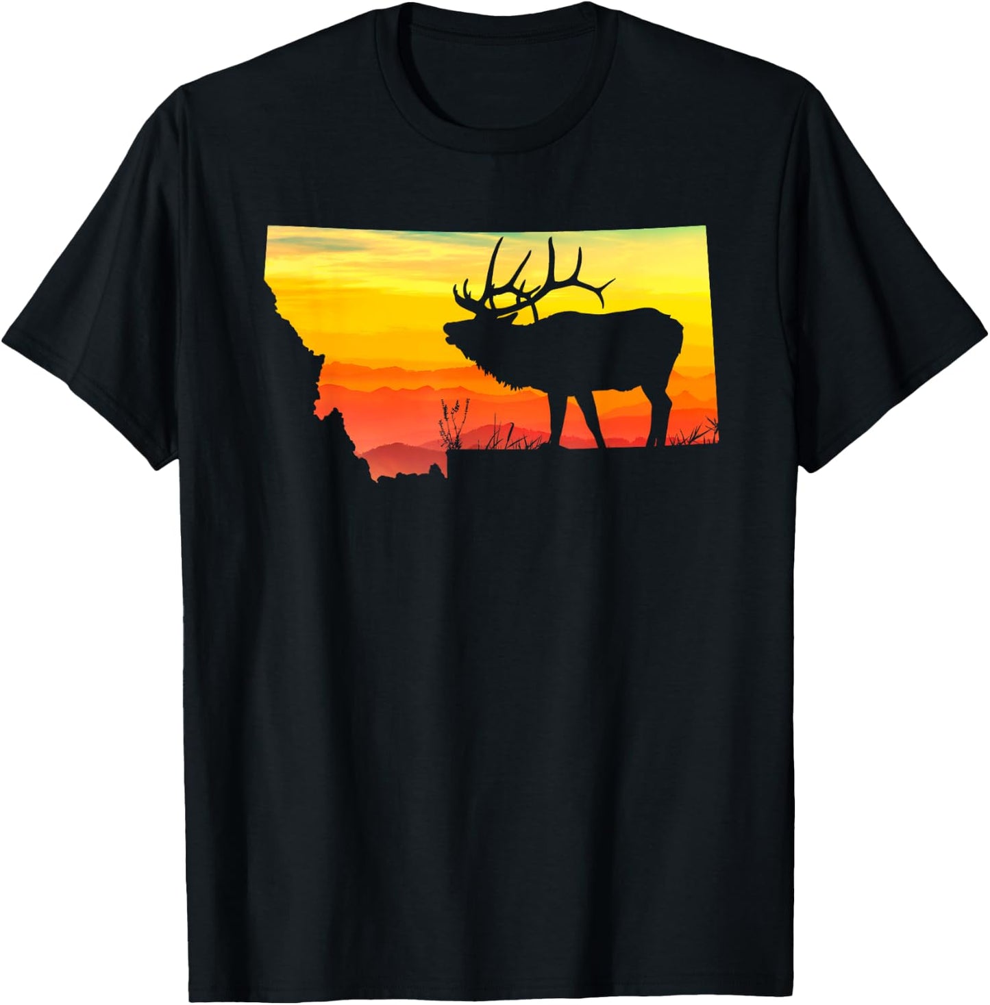 Montana Elk Hunter Dad Vintage Retro Sun Bow Hunting Gift II T-Shirt - T-Shirt | Black
