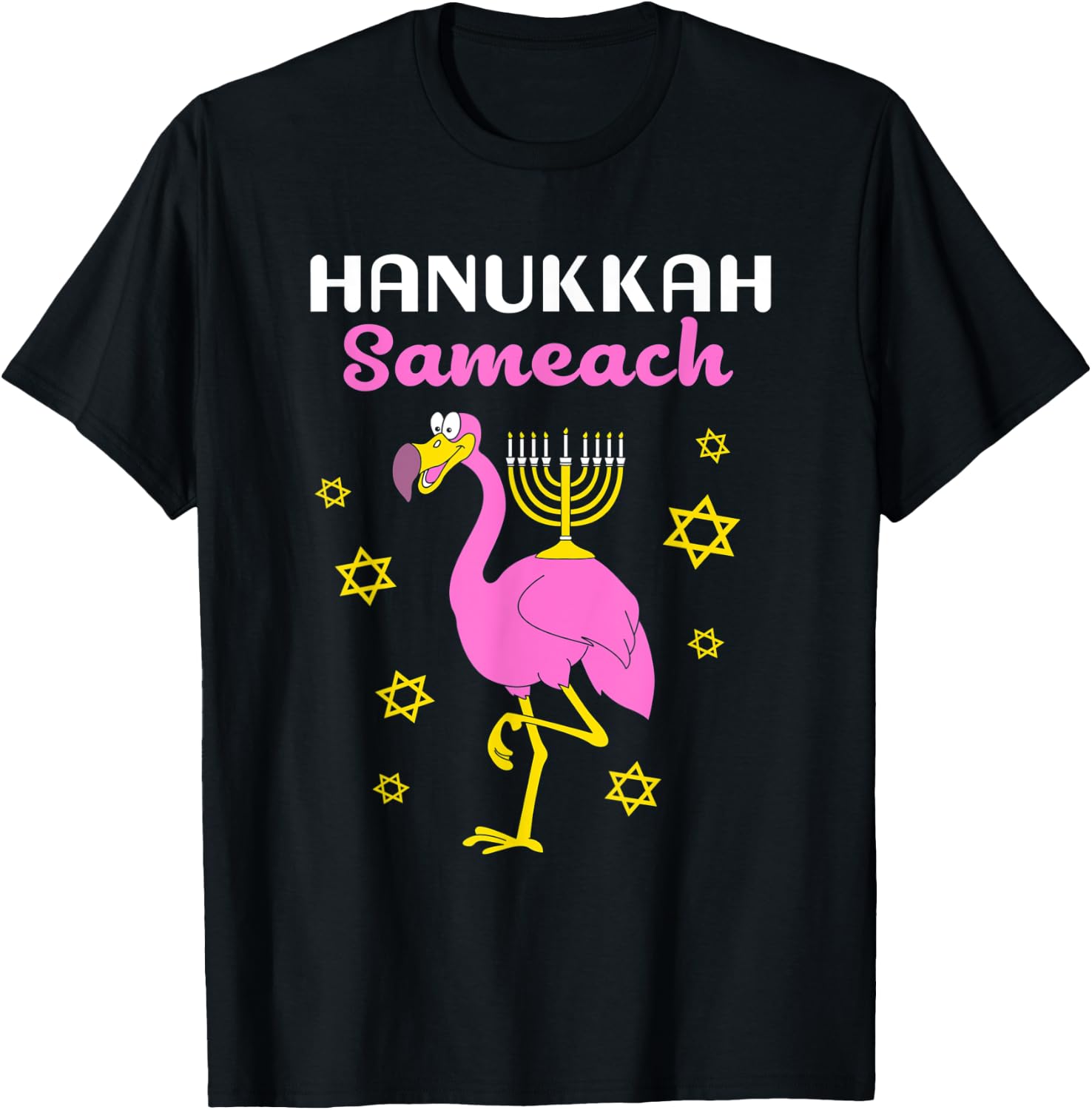 Hanukkah Flamingo Hanukkah Sameach T-Shirt - T-Shirt | Black