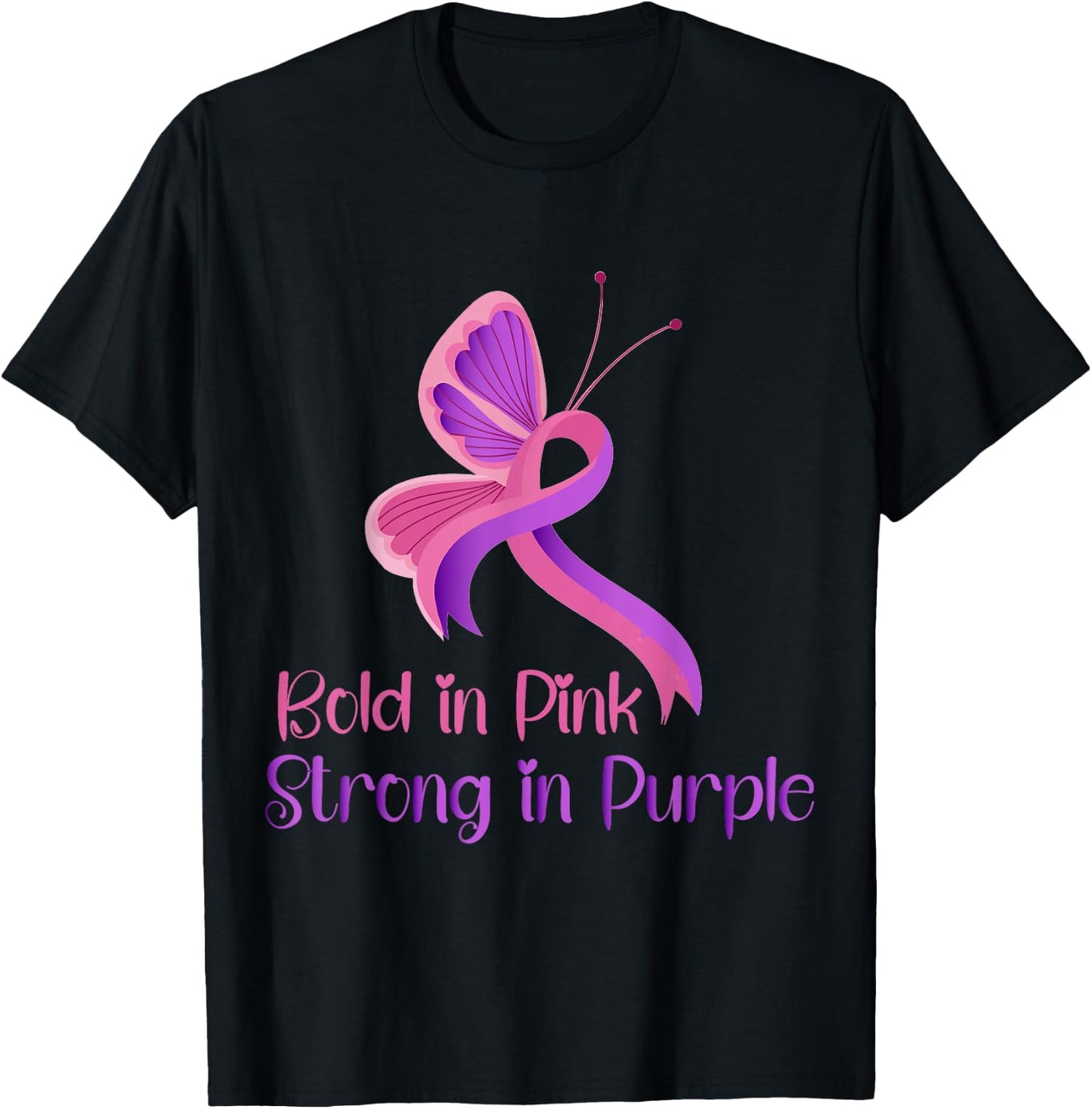 Bold in Pink Strong Purple Violence Breast Cancer Awareness T-Shirt - T-Shirt | Black