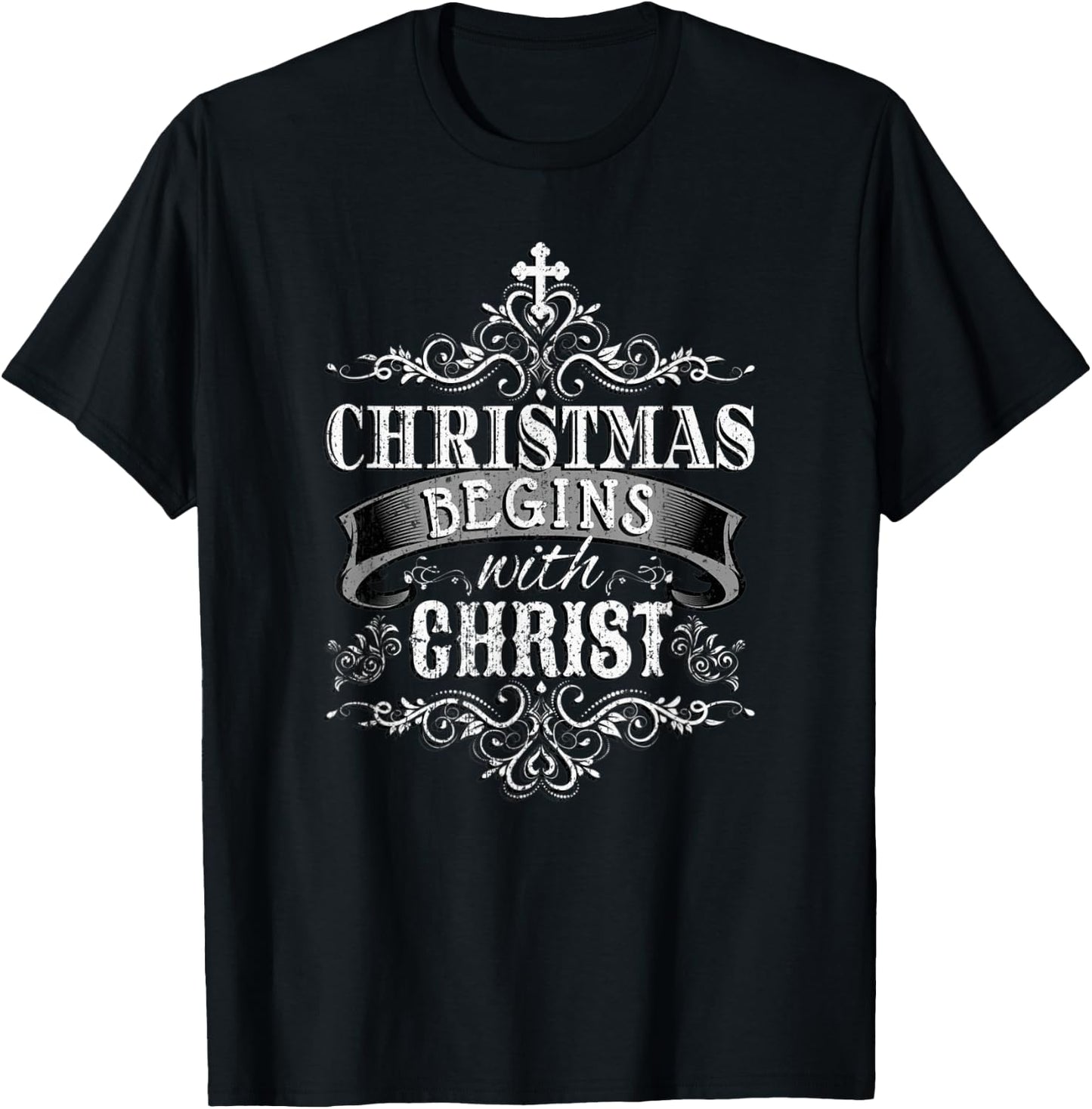 CHRISTMAS BEGINS WITH CHRIST Jesus Birth Christian Bible T-Shirt - T-Shirt | Black