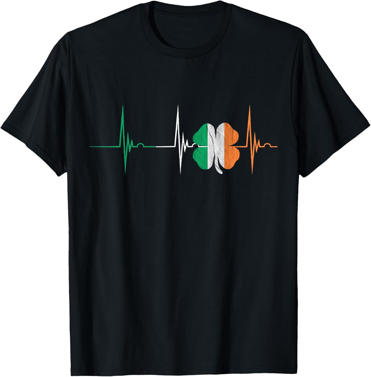 Ireland Shamrock Heartbeat EKG Pulse Irish Lucky Charm T-Shirt - T-Shirt | Black
