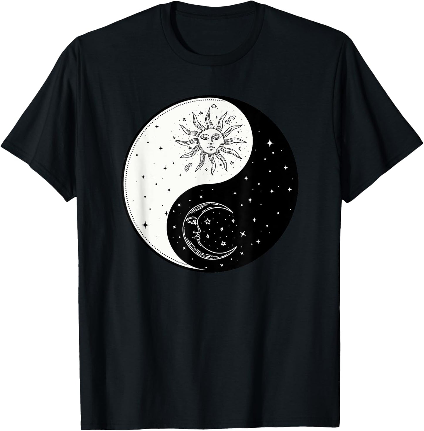 Sun Moon Ying Yang Vintage Yoga Zen Spiritual Mystical T-Shirt - T-Shirt | Black