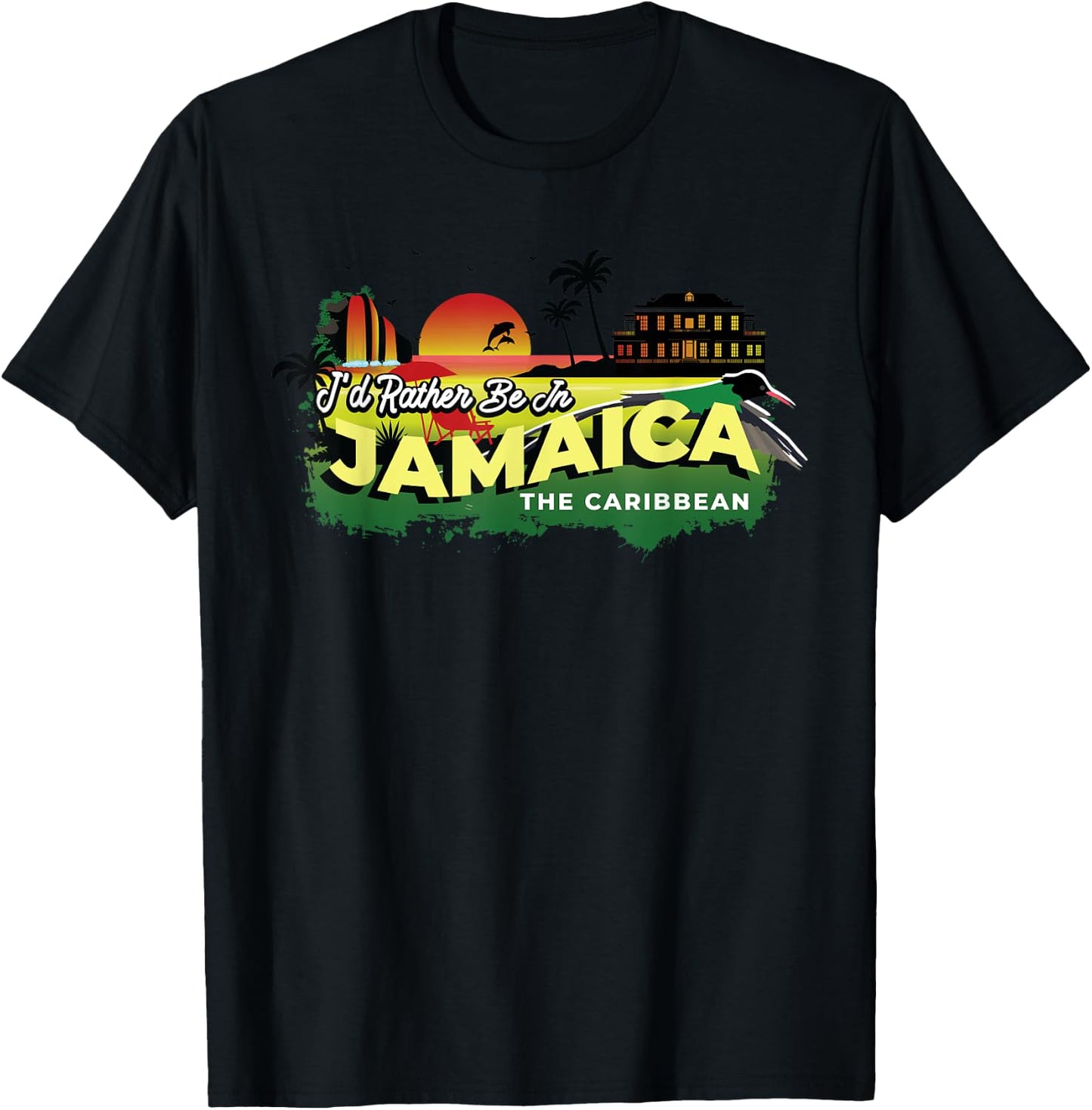 I'd Rather Be In Jamaica The Caribbean - Vintage Souvenir T-Shirt - T-Shirt | Black