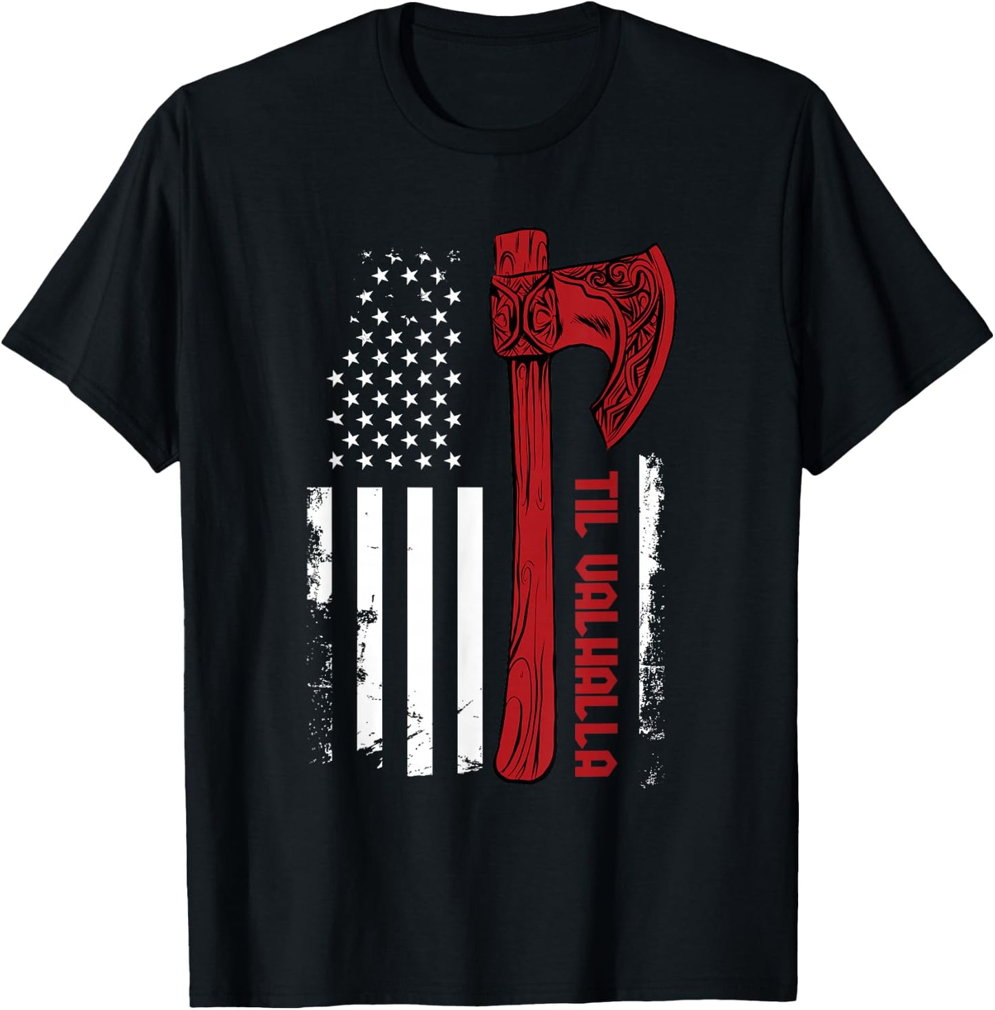 American Viking Axe Flag - Til Valhalla - Norse Mythology Small T-Shirt - T-Shirt | Black