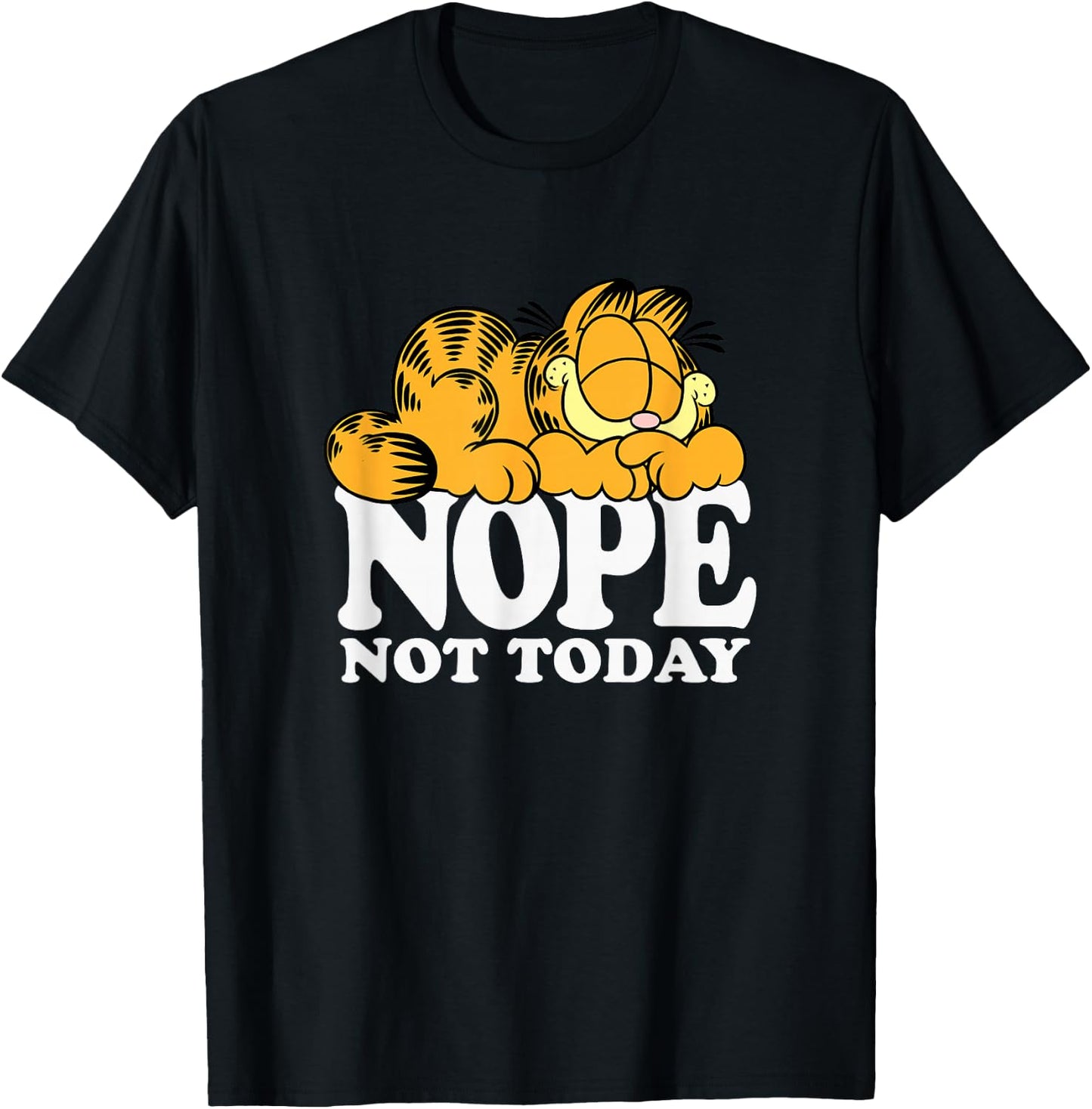 Garfield Nope Not Today Lazy Cat Bold Logo - -Adults, -Kids - Black - Short Sleeve - - Novelty T-Shirt - T-Shirt | Black