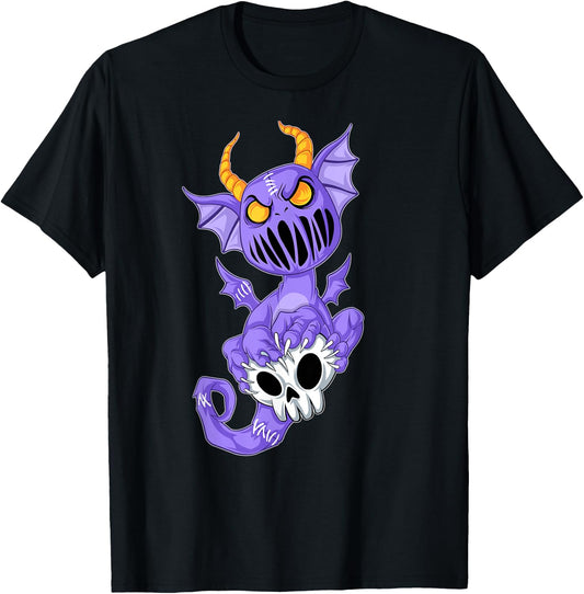 Kawaii Pastel Goth Cute Creepy Demon Dragon & Skull T-Shirt - T-Shirt | Black