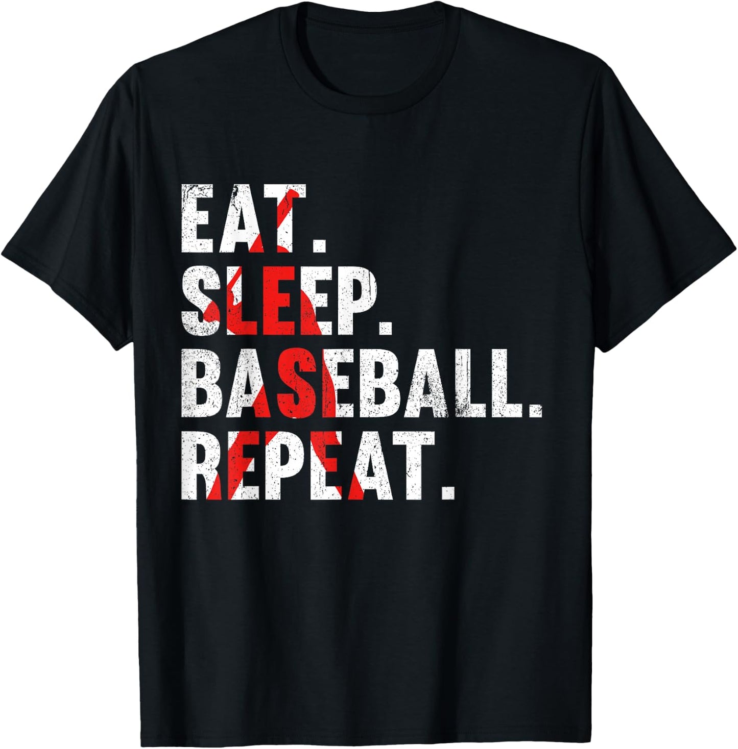 Eat Sleep Baseball Repeat, Funny for Sport Lovers T-Shirt - T-Shirt | Black