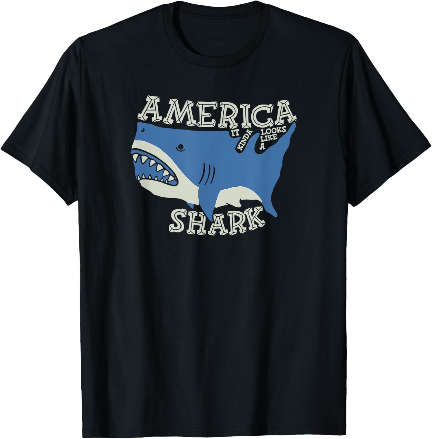 America map it kinda looks like a shark funny sharks lovers T-Shirt - T-Shirt | Black