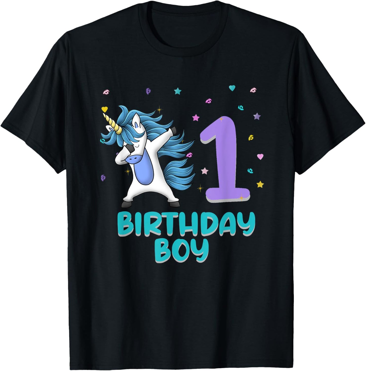 Unicorn 1st Birthday Boy Gift Love Funny Bday 1 Years Old T-Shirt - T-Shirt | Black