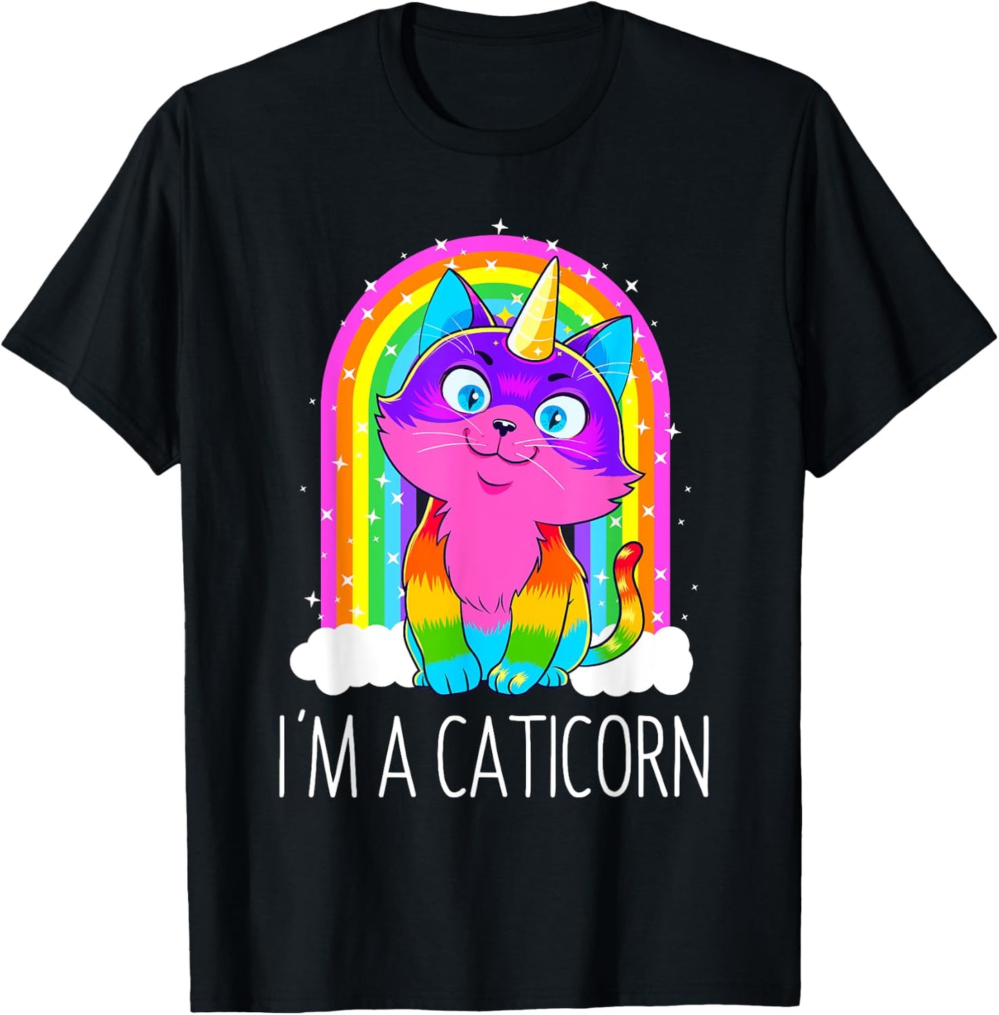 Caticorn Unicorn Cat Girls Women Rainbow Kitty Birthday Gift T-Shirt - T-Shirt | Black