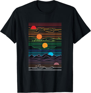Retro 80's vaperwave setting sunset waveform synth design T-Shirt - T-Shirt | Black