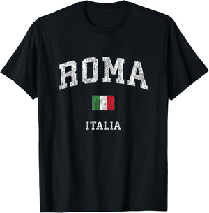 Roma Italia Rome Italy Vintage Athletic Sports Design T-Shirt - T-Shirt | Black