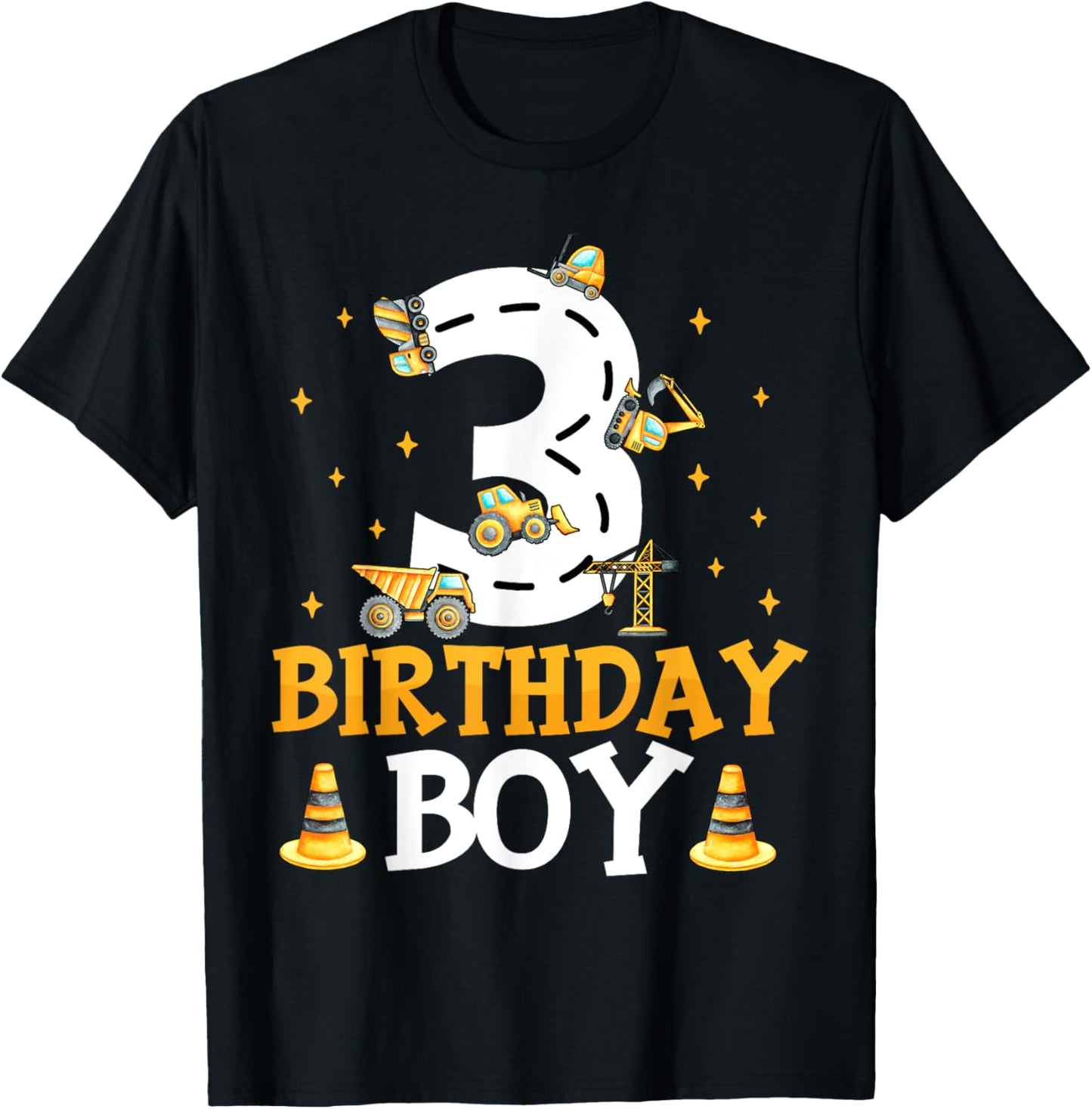 Birthday Boy 3 Year Old 3rd Birthday Construction Boy T-Shirt - T-Shirt | Black