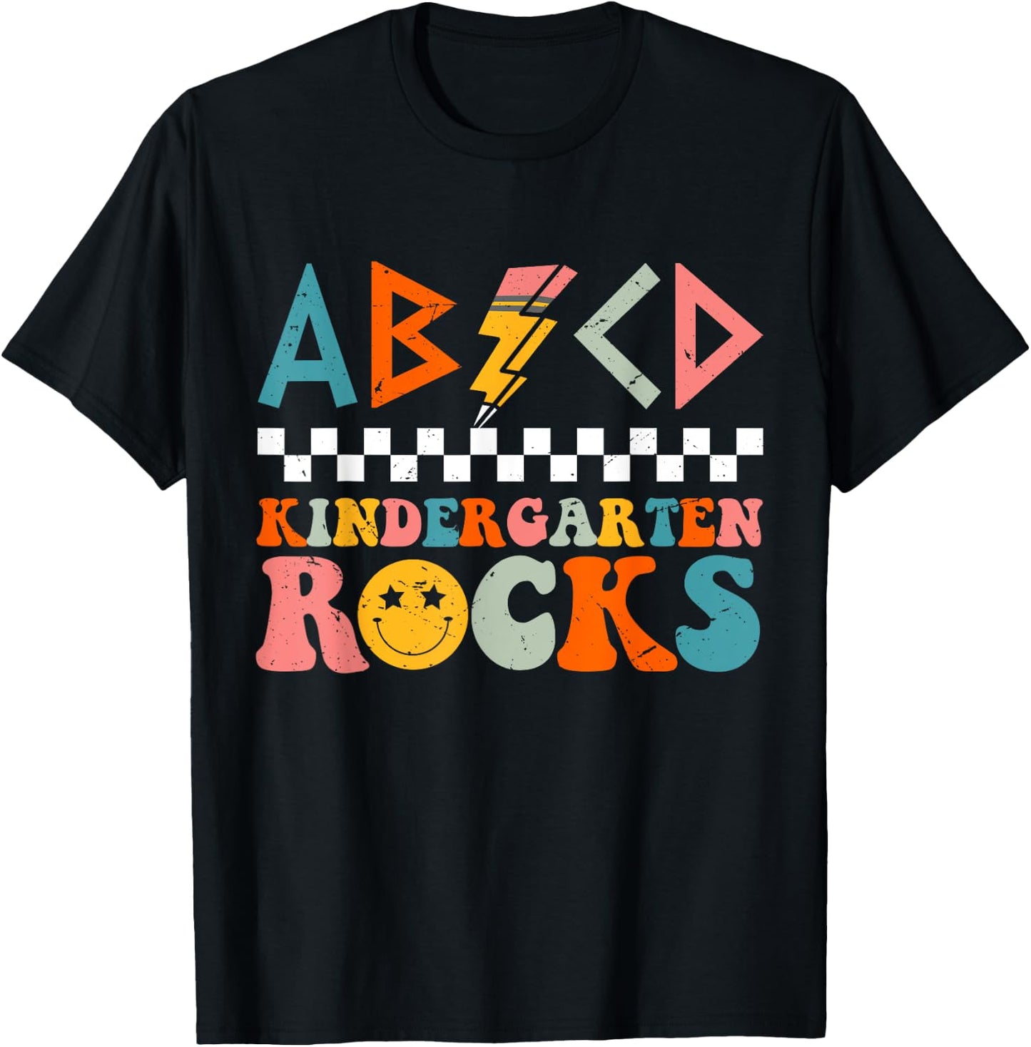 ABCD Kindergarten Rocks Back To School Teacher Kindergarten T-Shirt - T-Shirt | Black