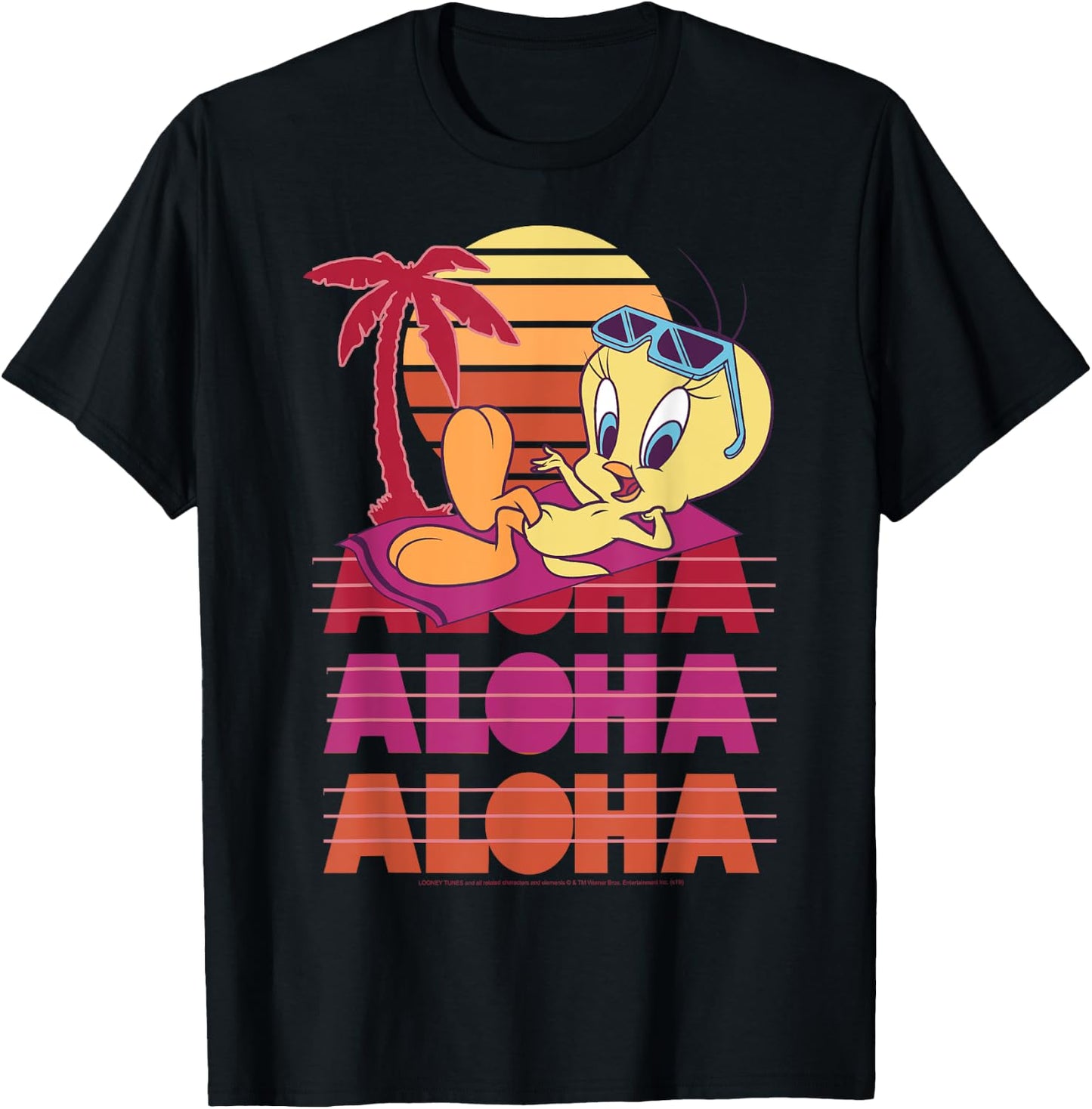 Looney Tunes Tweety Bird Aloha Stack T-Shirt - T-Shirt | Black