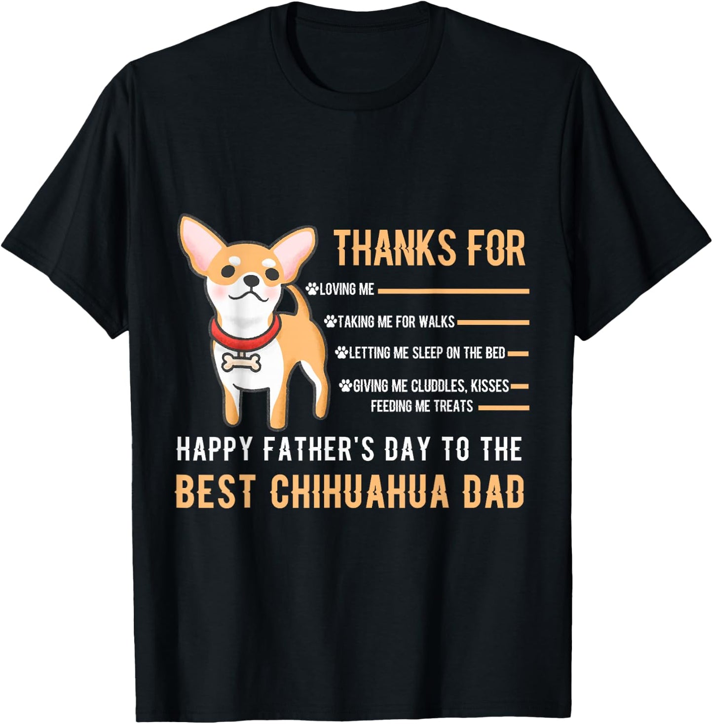 Happy Father's Day Best Chihuahua Dad Chihuahua Owner Paw T-Shirt - T-Shirt | Black