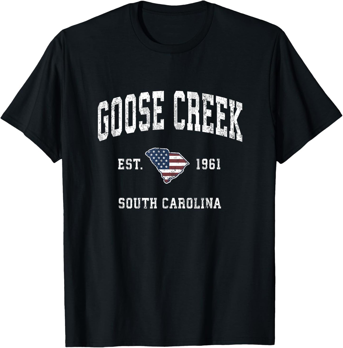 Goose Creek South Carolina SC Vintage American Flag Design T-Shirt - T-Shirt | Black