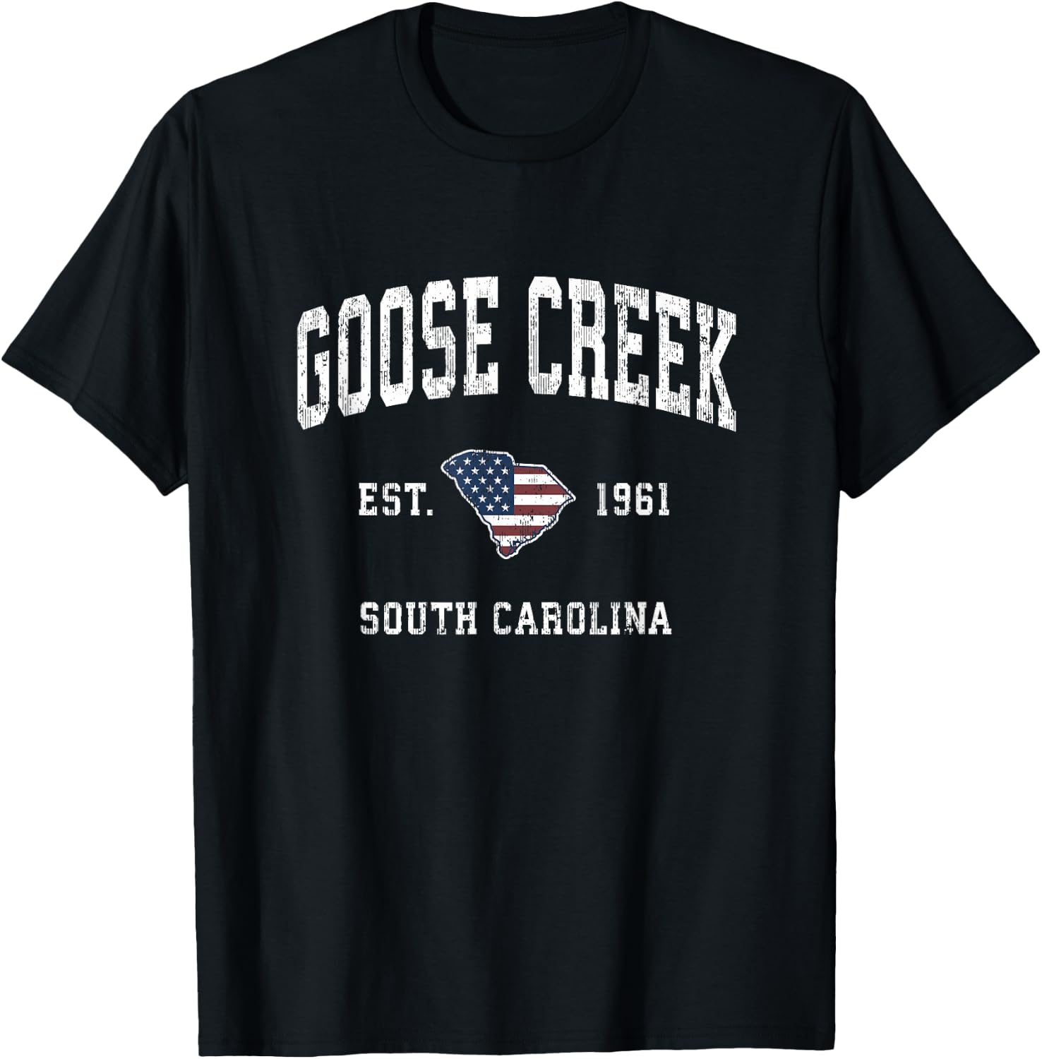 Goose Creek South Carolina SC Vintage American Flag Design T-Shirt - T-Shirt | Black