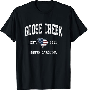 Goose Creek South Carolina SC Vintage American Flag Design T-Shirt - T-Shirt | Black