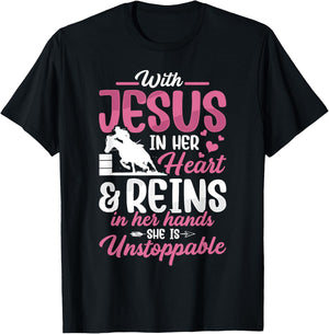 With Jesus Barrel Racer Race Barrel Racing Horse Rodeo Women T-Shirt - T-Shirt | Black