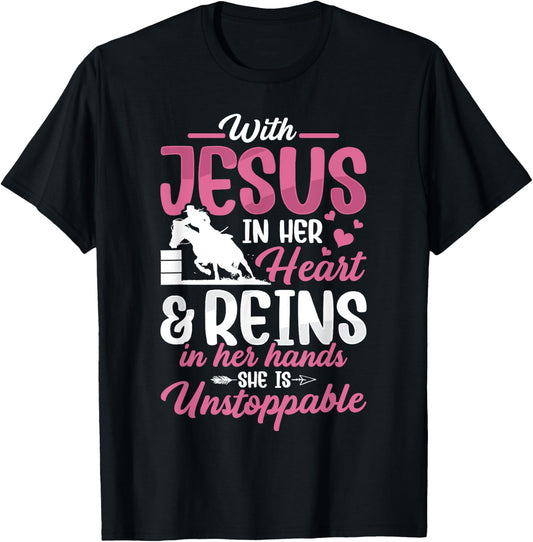 With Jesus Barrel Racer Race Barrel Racing Horse Rodeo Women T-Shirt - T-Shirt | Black