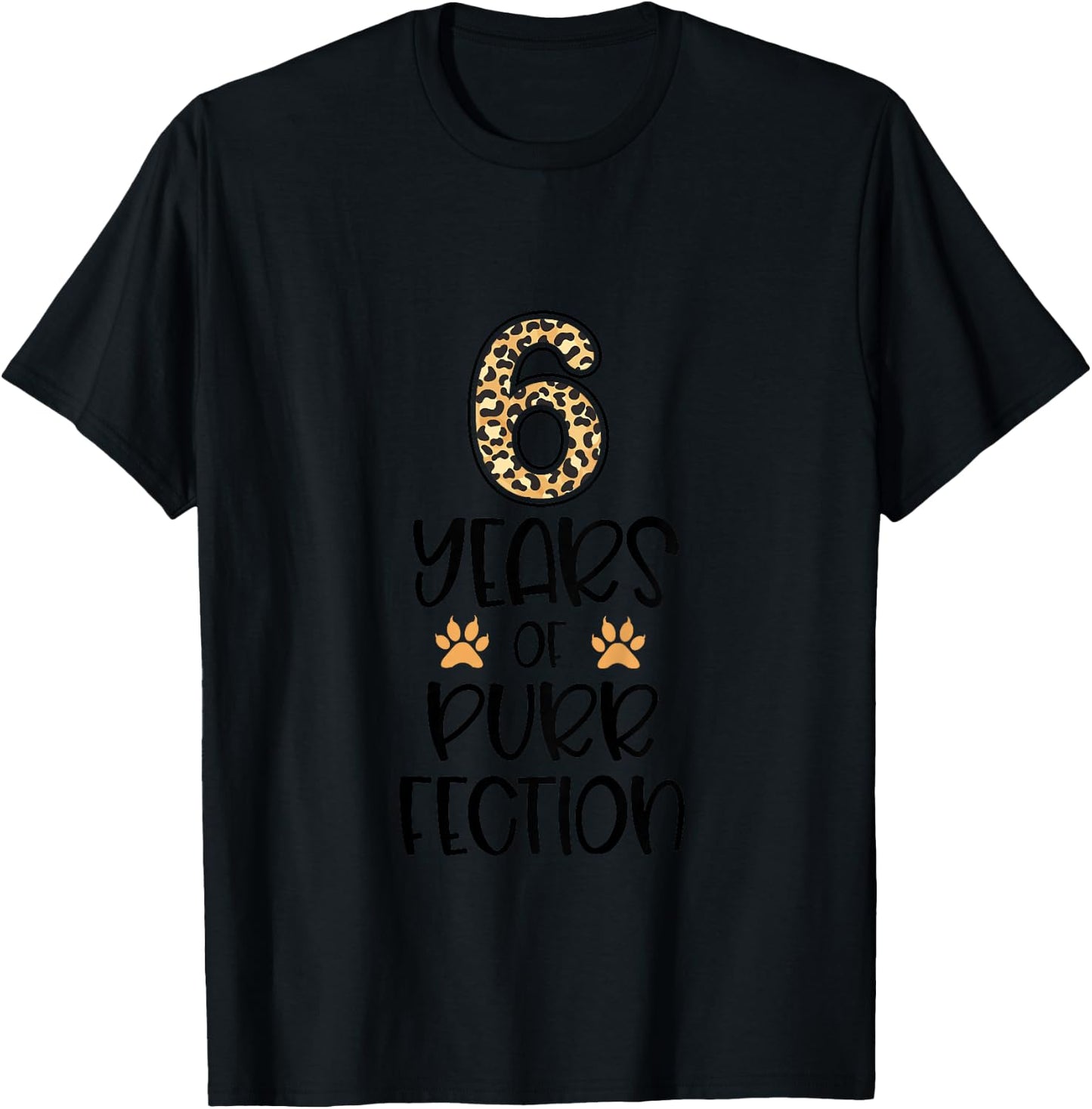 Kids 6th Birthday 6 Years Of Purrfection Cat Cheetah Print T-Shirt - T-Shirt | Black