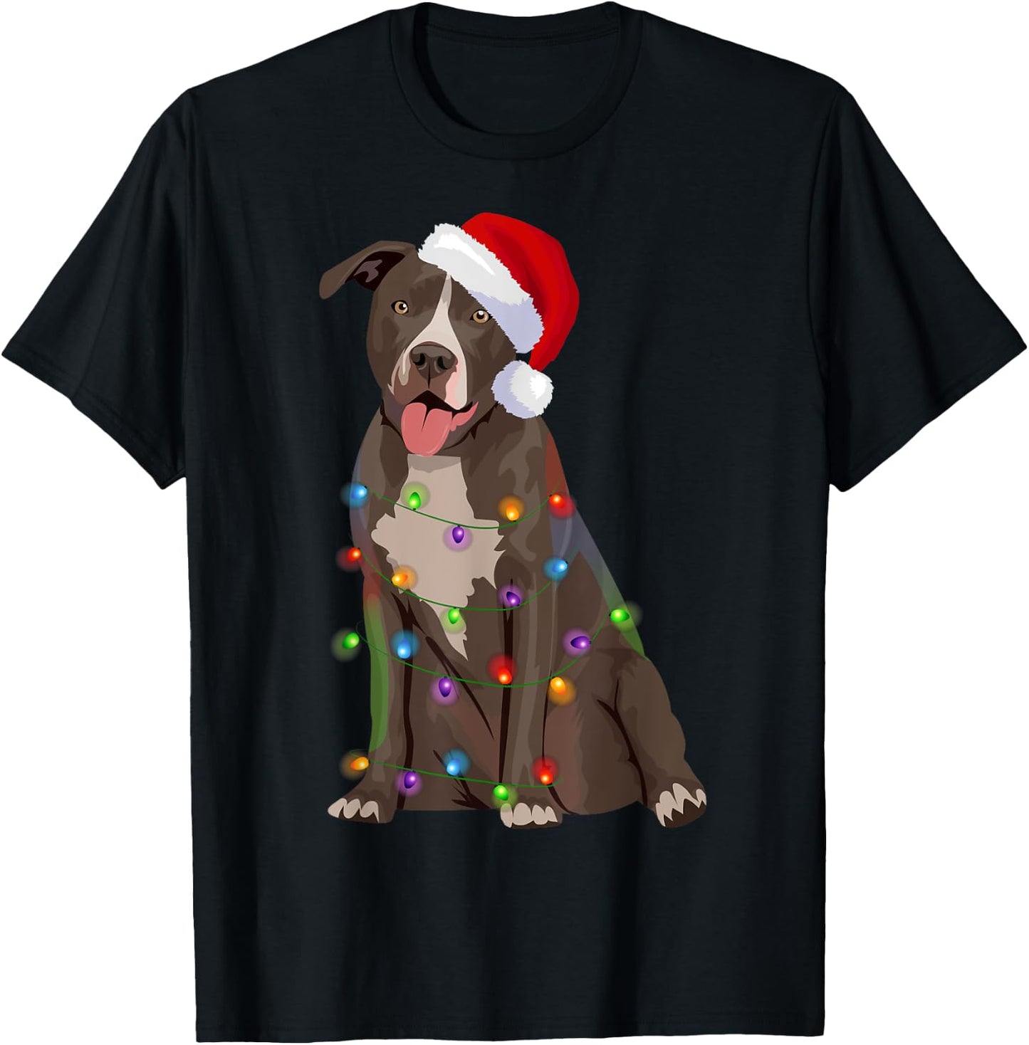 Pittie Pitbull Christmas Lights Xmas Dog Lover Women Kids T-Shirt - T-Shirt | Black