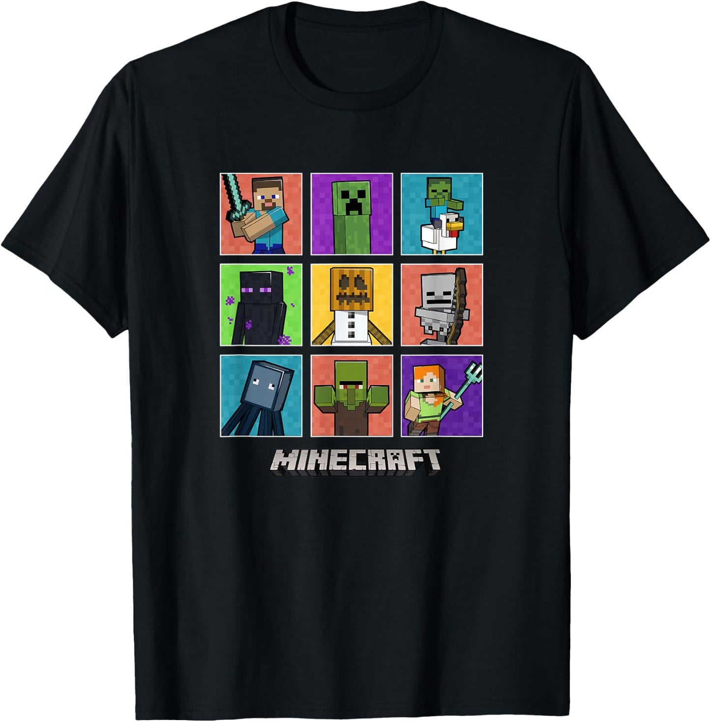 Minecraft Group Shot Colored Box Up T-Shirt - T-Shirt | Black