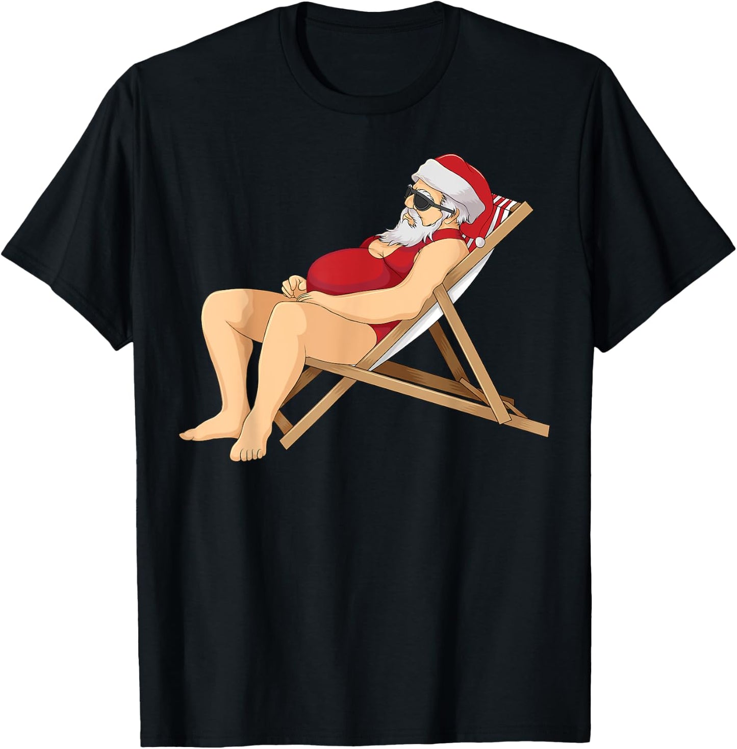 Funny Santa Sunbathing Red Mankini | Cool Beach Summer Gift T-Shirt - T-Shirt | Black