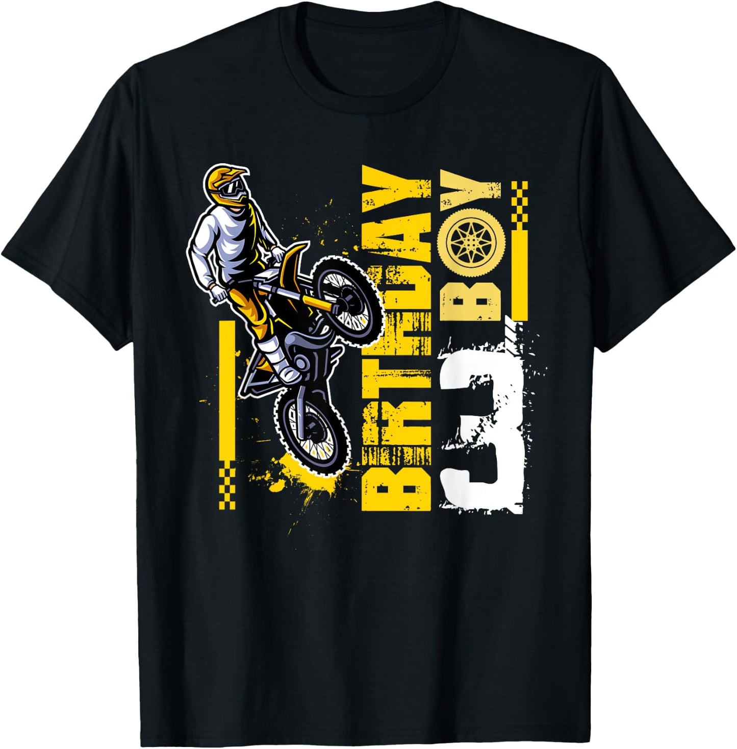3 Year Old Dirt Bike Birthday Party Motocross MX 3rd T-Shirt - T-Shirt | Black