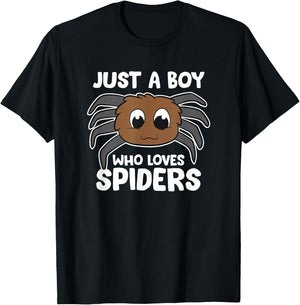 Just a Boy Who Loves Spiders T-Shirt - T-Shirt | Black