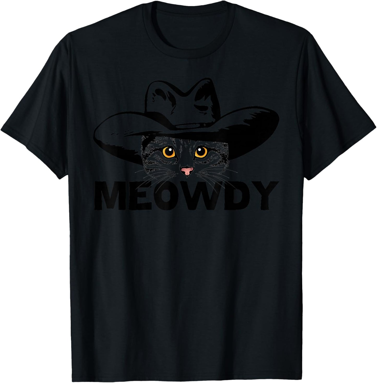 Meowdy - Funny Mashup Between Meow and Howdy - Cat Meme Small T-Shirt - T-Shirt | Black