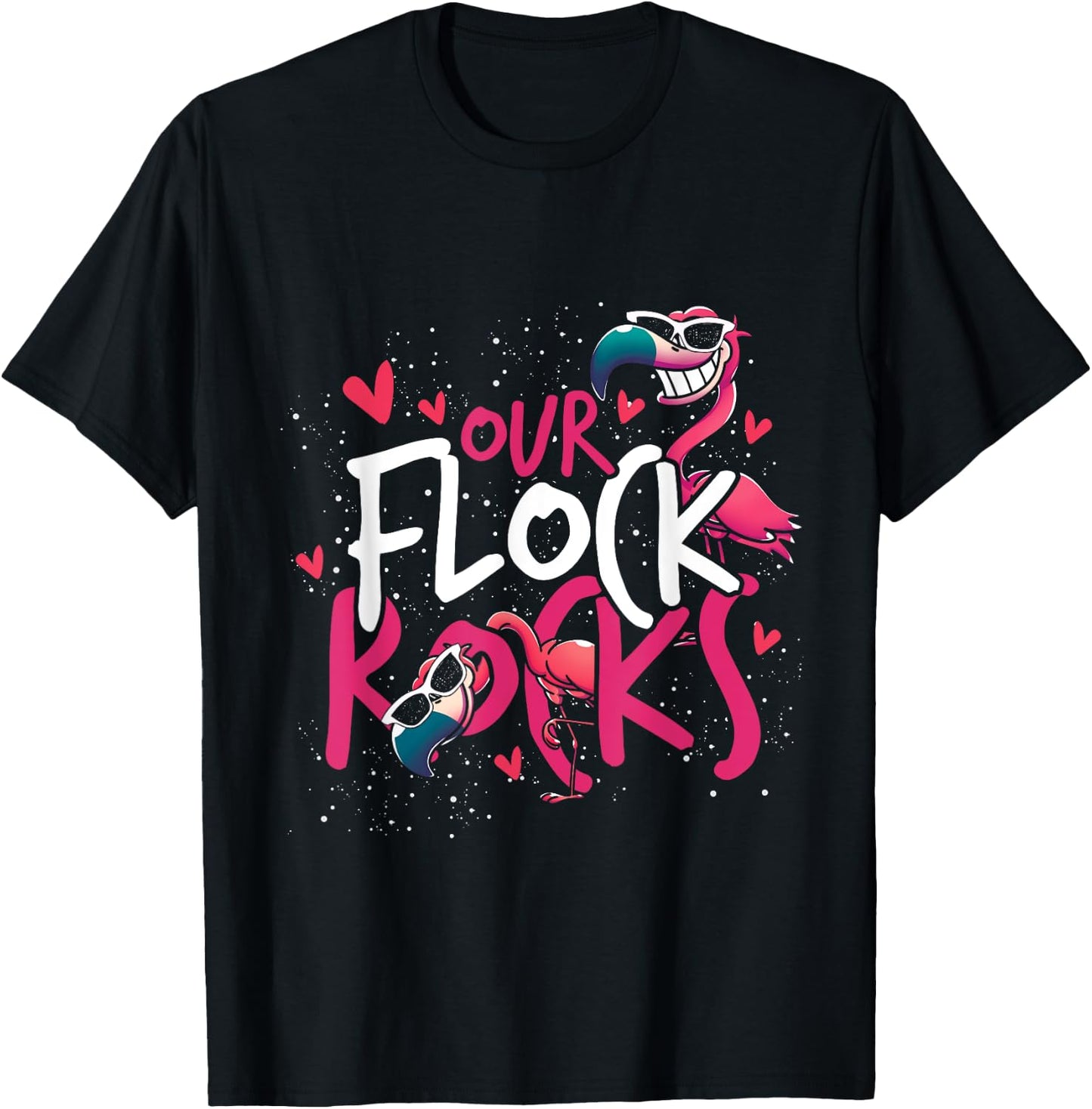 Our Flock Rocks Flamingo T-Shirt - T-Shirt | Black