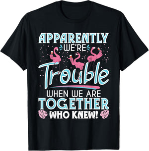 Apparently We're Trouble - Funny Flamingo Lover Zoo Animal T-Shirt - T-Shirt | Black