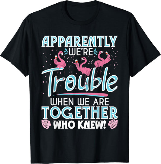 Apparently We're Trouble - Funny Flamingo Lover Zoo Animal T-Shirt - T-Shirt | Black