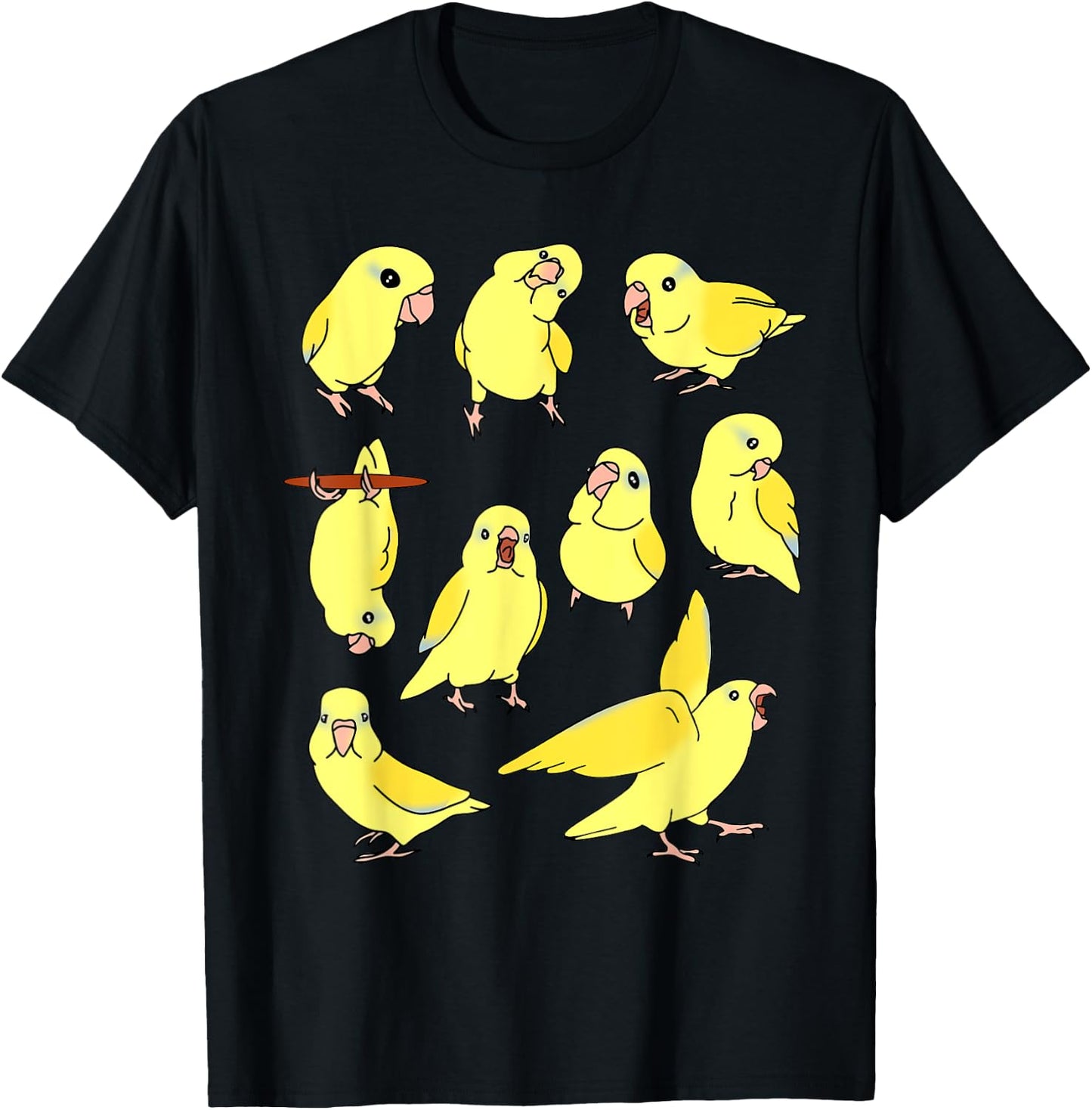 Cute Yellow Parrotlet Pattern Funny Parrots doodles T-Shirt - T-Shirt | Black