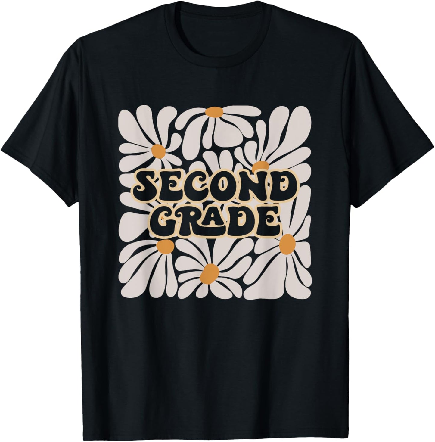 Retro Flower Power Squared Second 2nd Grade Back To School T-Shirt - T-Shirt | Black