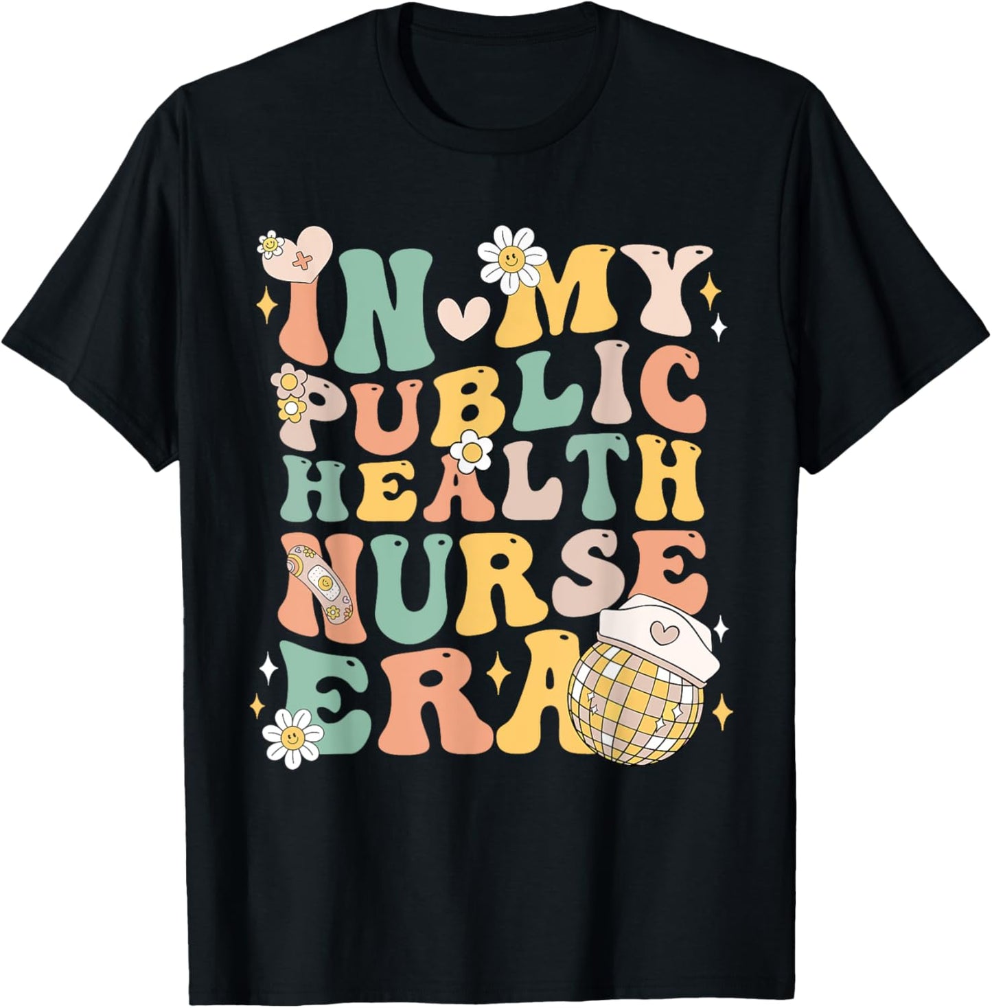 In My Public Health Nurse Era Groovy Public Health Nursing T-Shirt - T-Shirt | Black
