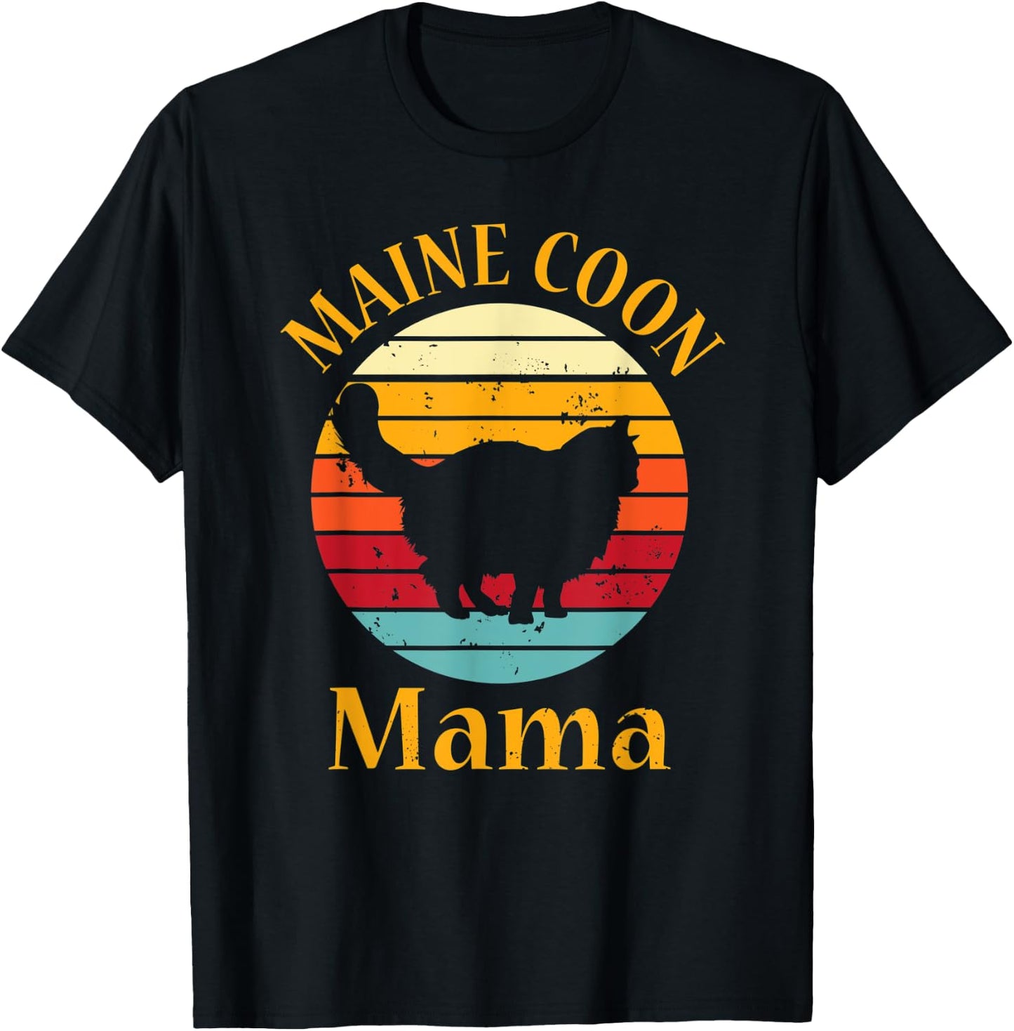 Retro Maine Coon Cat Mom Pet Owner Vintage Maine Coon Mama Men Women T-Shirt - T-Shirt | Black