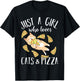 Just A Girl Who Loves Cats & Pizza, Cute Kitty & Food Lovers T-Shirt - T-Shirt | Black