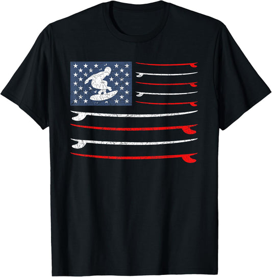US Flag 4th Of July Surf Patriotic Surfer Surfing T-Shirt - T-Shirt | Black