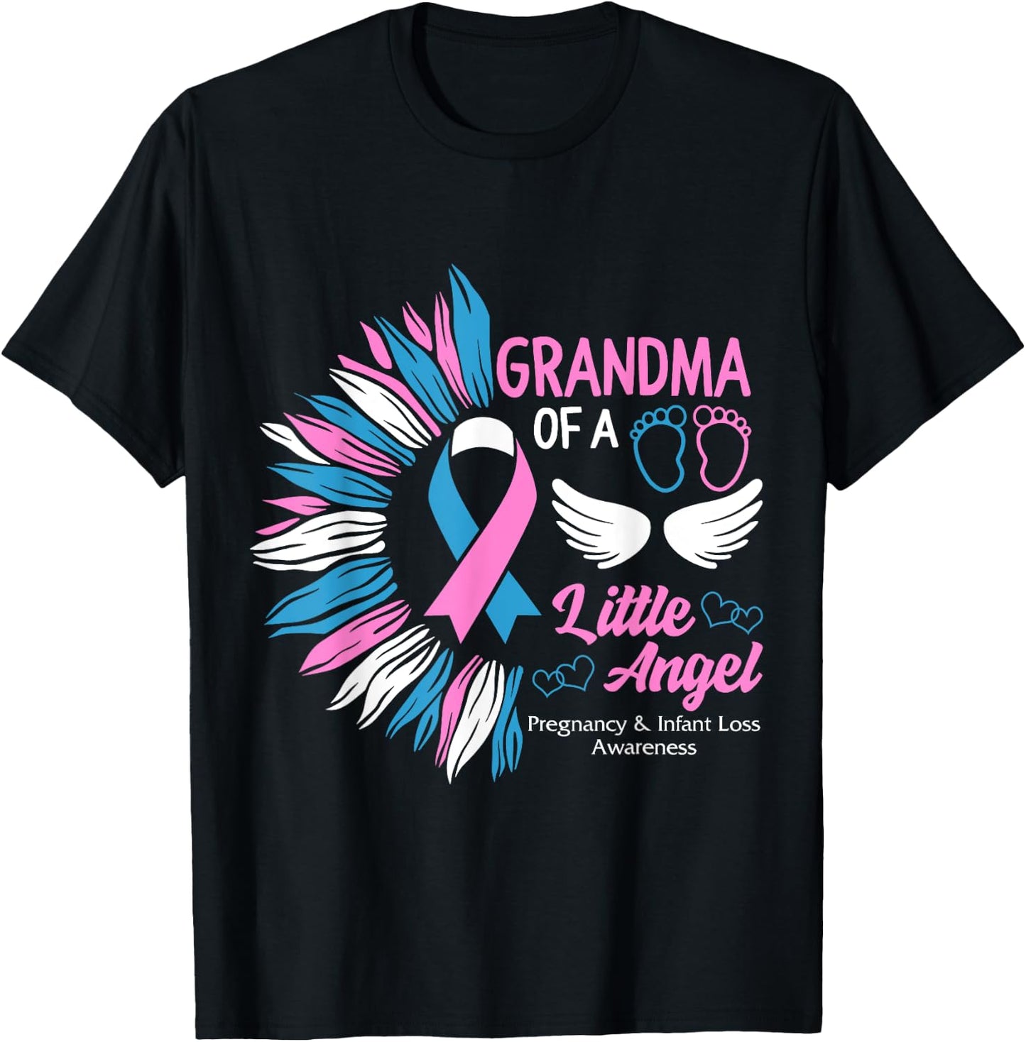 Grandma Of Little Angel Pregnancy Infant Loss Awareness Mom T-Shirt - T-Shirt | Black