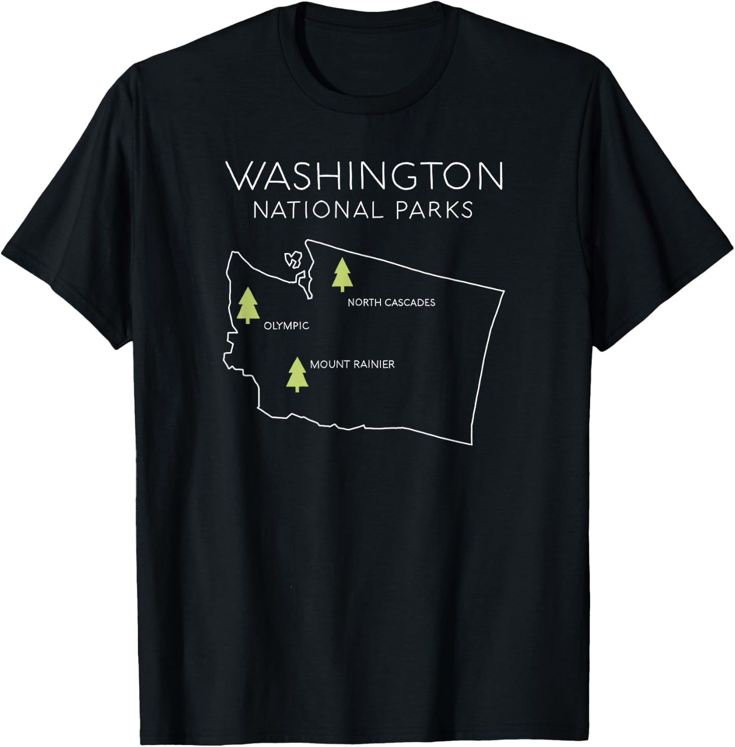 Washington National Park Map Mount Rainer North Cascades T-Shirt - T-Shirt | Black