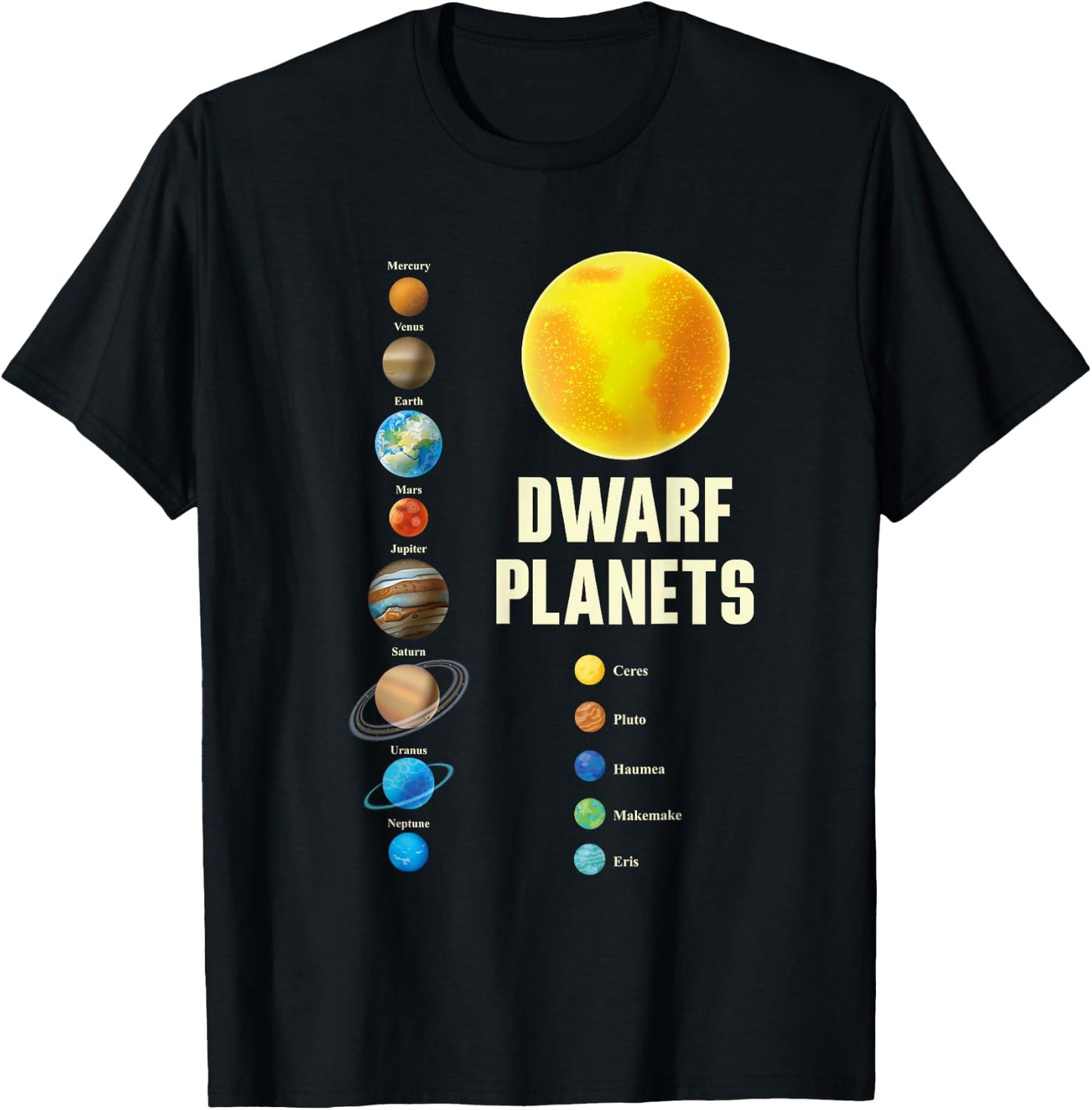 Solar-System Kids and Adults Dwarf Planets Graphic T-Shirt - T-Shirt | Black