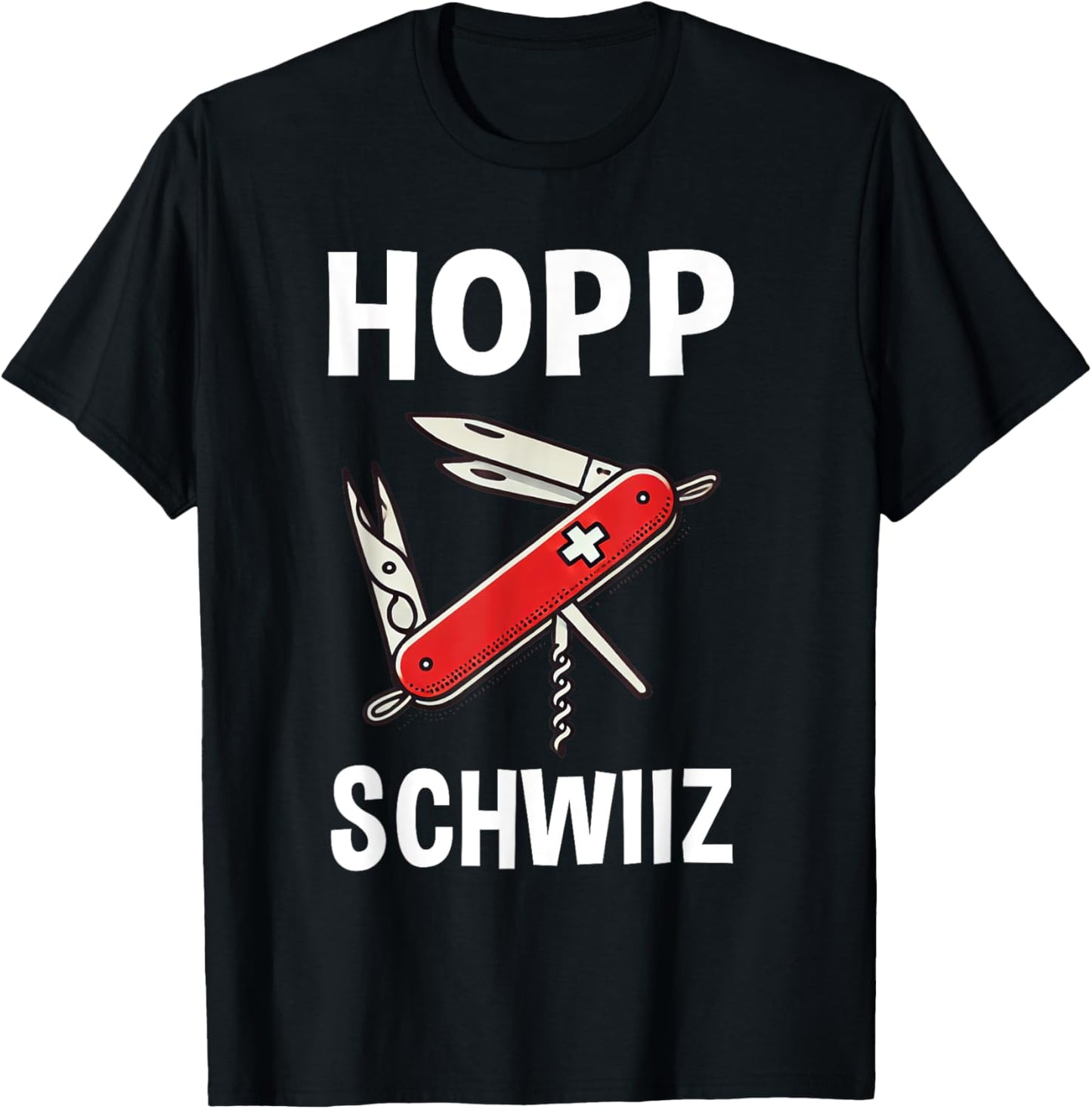Hopp Schwiiz Go Switzerland Army Knife Wear T-Shirt - T-Shirt | Black