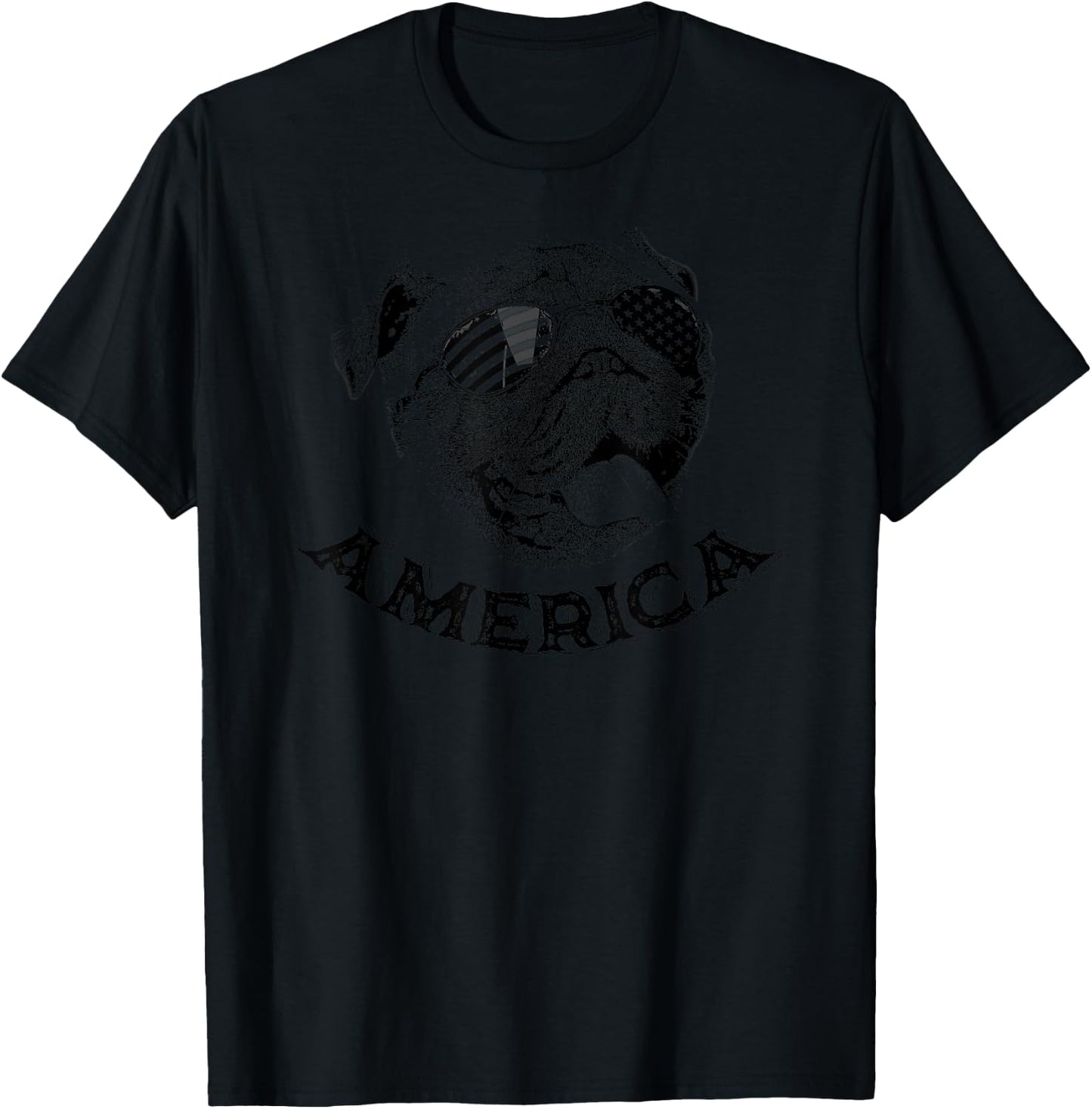 America Dog With Sunglasses July 4th - Pug 4th Of July T-Shirt - T-Shirt | Black