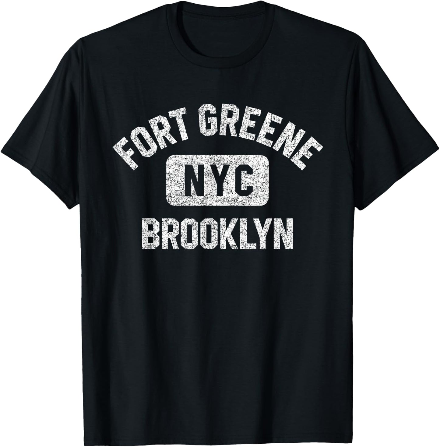Fort Greene Brooklyn NYC Gym Style Distressed White Print T-Shirt - T-Shirt | Black