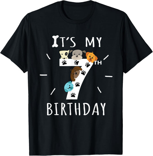 It's My 7th Birthday Dog Lover Theme 7 Years Old Puppy T-Shirt - T-Shirt | Black