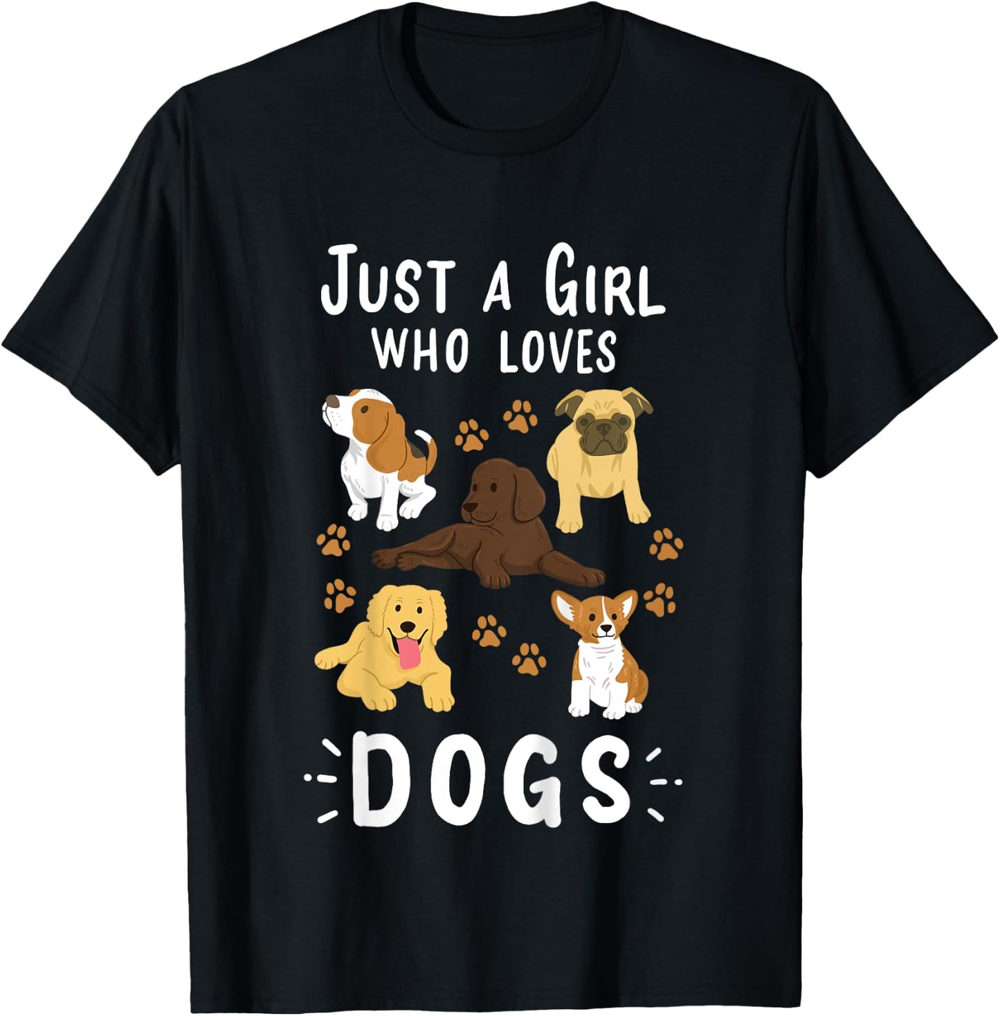 Kids Just a Girl Who Loves Dogs Dog Lover Gift Girls T-Shirt - T-Shirt | Black