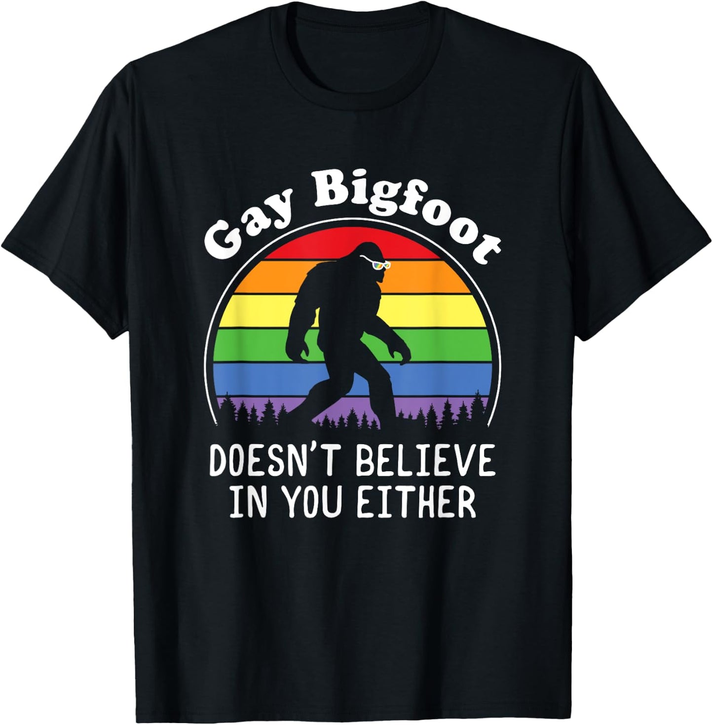 Gay Pride Funny Gay Bigfoot Rainbow Sasquatch Retro Vintage T-Shirt - T-Shirt | Black